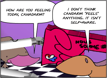 Zeke: How are you feeling today, Canadarm? | Meg: I don't think Candarm "feels" anything. It isn't self-aware.